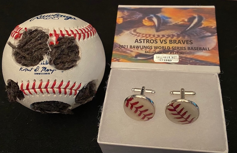 Astros vs Braves 2021 World Series rawlings game baseball cufflinks image 1