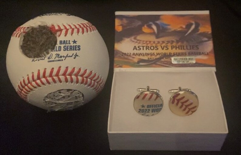 Phillies vs Astros 2022 World Series rawlings game baseball cufflinks image 1