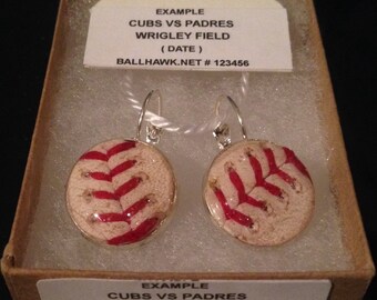 Earrings baseball mlb game used Chicago Cubs vs San Diego Padres @ Wrigley Field