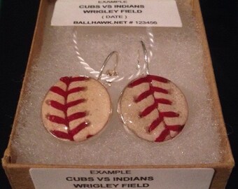 Earrings baseball mlb game used Chicago Cubs vs Cleveland Indians Wrigley Field