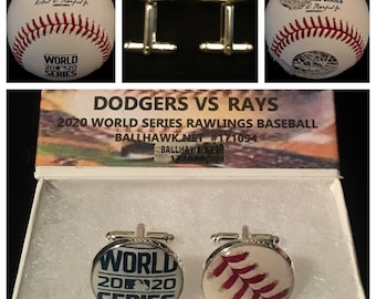 Los Angeles Dodgers Tampa Bay Rays 2020 World Series Rawlings game baseball cufflinks .