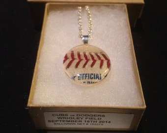 Baseball pendant necklace mlb game used ball piece Chicago Cubs vs Los Angeles Dodgers Wrigley Field