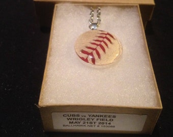 Baseball pendant necklace mlb game used ball piece Chicago Cubs vs New York Yankees @ Wrigley Field