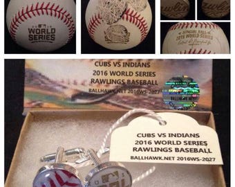 Chicago Cubs Cleveland Indians 2016 World Series Rawlings game baseball cufflinks .