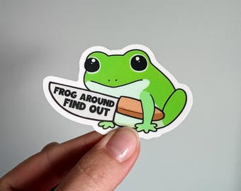 Funny frog waterproof sticker, Frog vinyl sticker, Funny animal sticker
