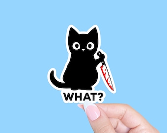 Killer cat sticker, Funny cat sticker, Laptop sticker, Cat with knife sticker, Black cat sticker, Murder cat sticker, Funny sticker