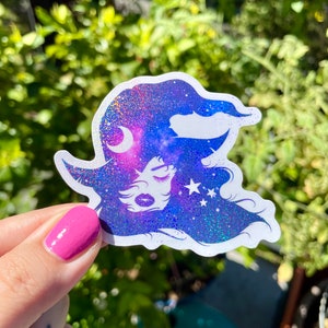 Galaxy witch holographic sticker | Halloween sticker | Witch sticker | Laptop sticker | Phone sticker | Water bottle sticker