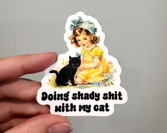 Doing shady shit with my cat vinyl sticker, Funny cat lover sticker, Waterproof vinyl sticker, Funny cat sticker