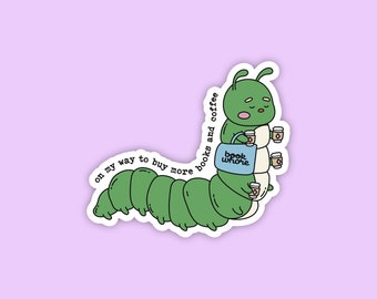 Book lover sticker, Bookish caterpillar, Book Sticker, Bookish sticker, Reader sticker, Tablet sticker, Gift for readers, Laptop sticker