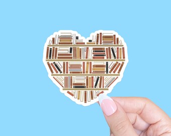 Heart-shaped library sticker, Book nerd sticker, Book club, Tablet sticker, Sticker for readers, Book lover sticker, Gift for readers