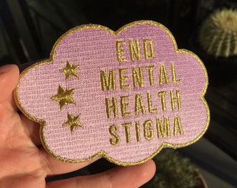 End mental health stigma patch, Mental health awareness patch, Pink iron-on patch