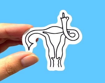 Angry uterus sticker | Pro-choice sticker | Uterus flipping the bird | Laptop sticker | Phone sticker | Reproductive rights sticker