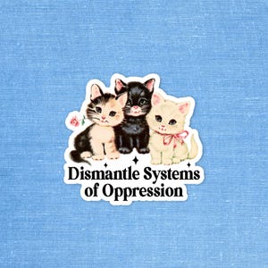 Démanteler les systèmes d'oppression, Sticker justice sociale, Sticker militant, Sticker droits humains, Sticker ordinateur portable, Sticker rétro, Sticker chat