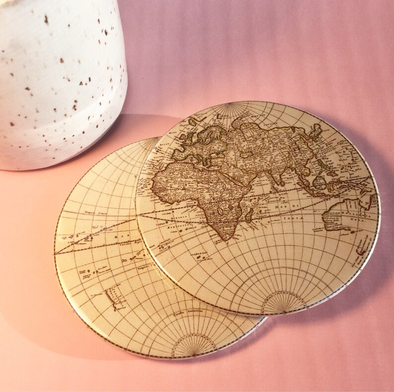 Old World Map Coaster Set / Drink Coasters / Glass Coasters / Etsy Canada