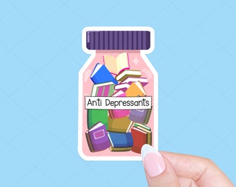 Books in a Bottle Antidepressants Sticker, Book Lover sticker, Reading sticker, Bookish sticker, Tablet sticker, Book sticker, Reader