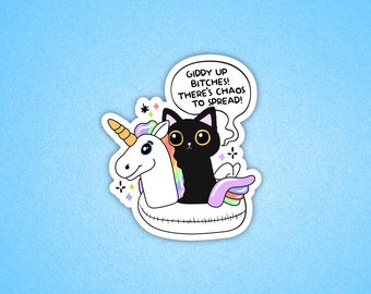 Funny cat sticker, Cat sticker, Laptop sticker, There's chaos to spread, Cute sticker, Meme sticker, Hilarious sticker, Black cat sticker