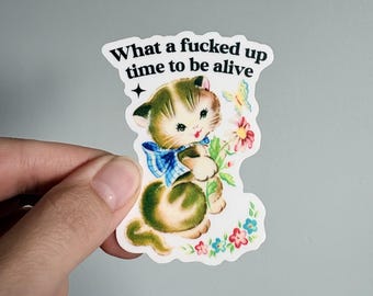 Funny vinyl sticker, Waterproof vinyl sticker, Dark humor vinyl sticker, Funny cat sticker, Water bottle sticker
