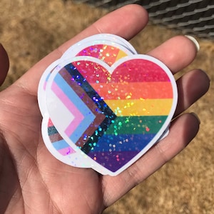 Holographic pride flag heart / Pride flag stickers / Inclusive pride sticker / Social justice stickers / LGBTQIA sticker