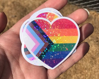 Holographic pride flag heart / Pride flag stickers / Inclusive pride sticker / Social justice stickers / LGBTQIA sticker