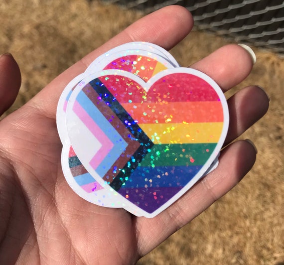 Holographic pride flag heart / Pride flag stickers / Inclusive pride sticker / Social justice stickers / LGBTQIA sticker