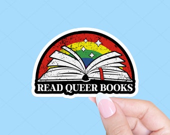 Lire des livres queer autocollant, autocollant de tablette, autocollant de livre, autocollant livresque, cadeau pour les lecteurs, amateur de livre, autocollant pour ordinateur portable, lecteur diversifié