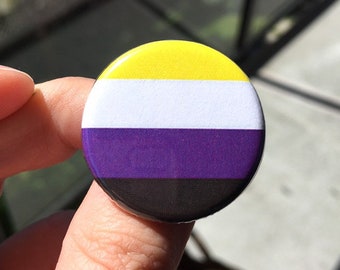 Non-binary flag button, Non-binary pride pin, Non-binary badge, Pride button, Pride pin, LGBTQ button, Social justice button