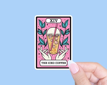 The iced coffee tarot card sticker, Iced coffee addict sticker, Laptop sticker, Caffeine addict, Caffeine lover, Coffee lover, I love coffee