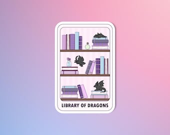 Library of dragons sticker, Bookish sticker, Fantasy reader sticker, Fantasy books, Reader sticker, Sticker for Kindle, Fantasy sticker
