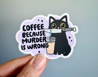 Funny cat vinyl sticker, Coffee sticker, Waterproof sticker, Water bottle sticker