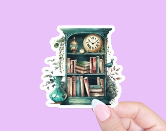 Watercolor bookshelf sticker, Book nerd sticker, Book club, Tablet sticker, Sticker for readers, Laptop sticker, Gift for readers