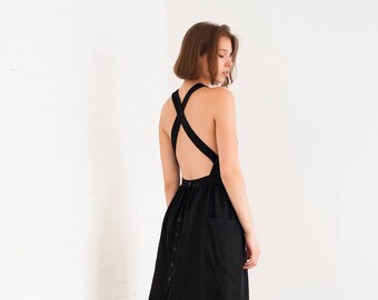 Ready to ship/Elegant, Chic, Vintage Style Pinafore Dress, Women Pinafore Dress, Linen Women Dress, Linen Retro Dress