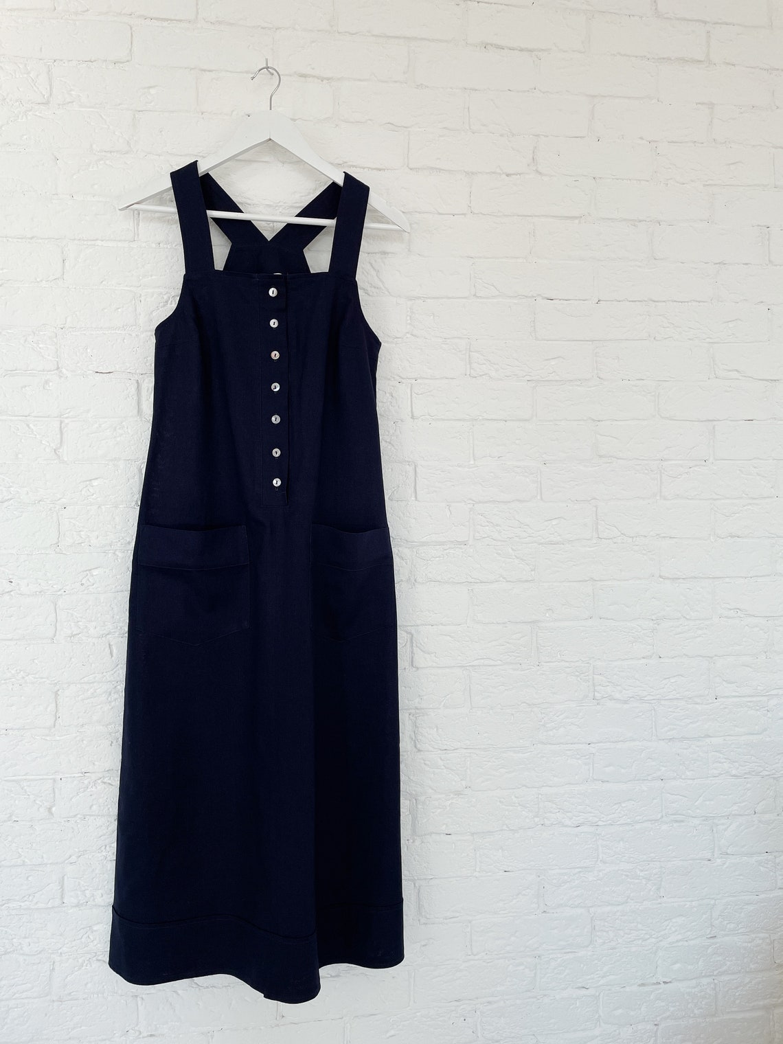 Linen Pinafore dresses / Black linen pinafore dress / Navy | Etsy