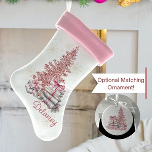 Pink Christmas Stocking for Book Lovers with Optional Matching Christmas Tree Ornament