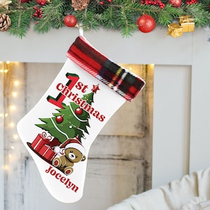 First Christmas Stocking for Baby, Baby's 1st Christmas Stocking, Teddy Bear Stocking, Traditional Christmas Stocking, Personalized Stocking