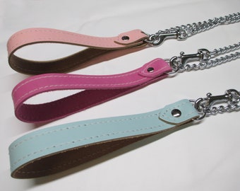 AB/DL Pastel Coloured Wide Leather stitched & Welded Long Chain Leash