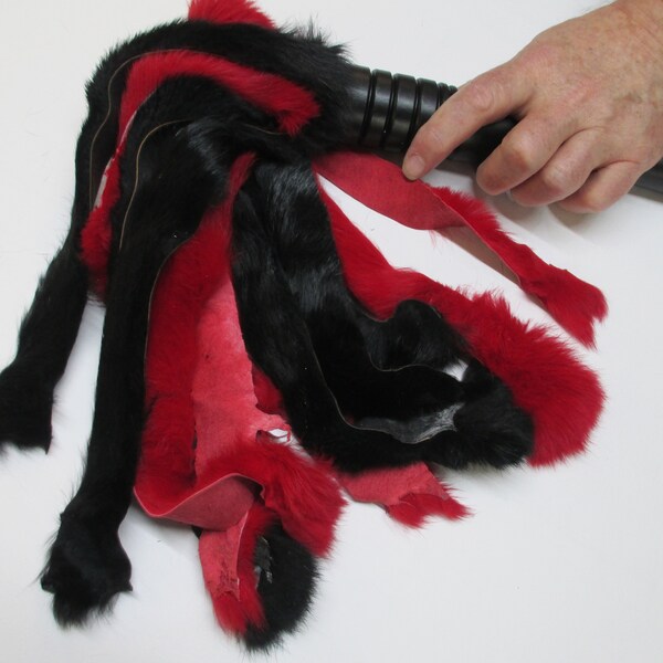 BDSM Sensation Red/Black Coloured Genuine Rabbit Fur Falls Flogger