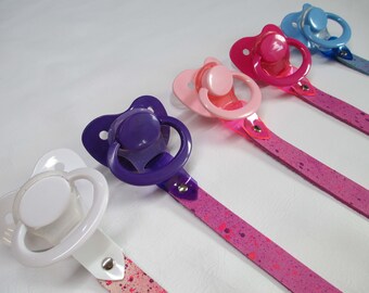 AB - Large Adult Pacifier attached to a LIMITED EDITION - Speckled Night-sky Leather Paci Clip Strap