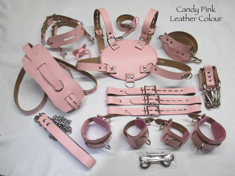 AB/DL Sissy Genuine Leather Chest/Diaper Harness and Complete Candy Pink.