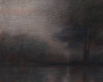 Misty landscape with water