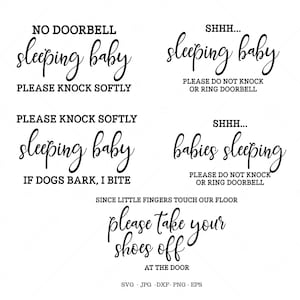 Baby slapen teken, niet kloppen teken, baby slapen, voordeur teken, teken SVG, welkom SVG, slapende baby