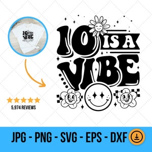 10. Geburtstags-Svg, Groovy Geburtstags-Png, zehnter Geburtstags-Svg, 10 Jahre altes Svg