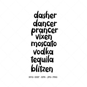 Divertente Svg di Natale, Camicia Tequila, Bere di Natale, Camicia da Festa, Dasher, Prancer, Regali Gag
