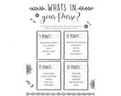 Printable Baby Game, What's in Your Purse, Shower Games, Unique Game, Purse Games, Bridal Shower Game, Instant Download