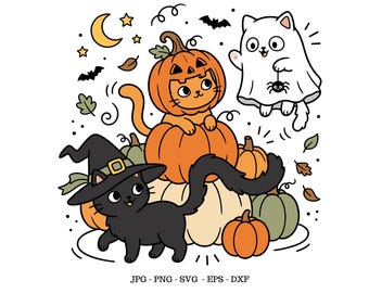Niedliche Katzen für Halloween, Niedliche Halloween-SVG-Datei, Katzen-SVG-Datei