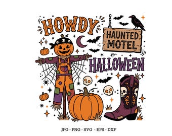 Howdy Halloween Svg, Haunted Hotel Svg, Cowgirl Halloween