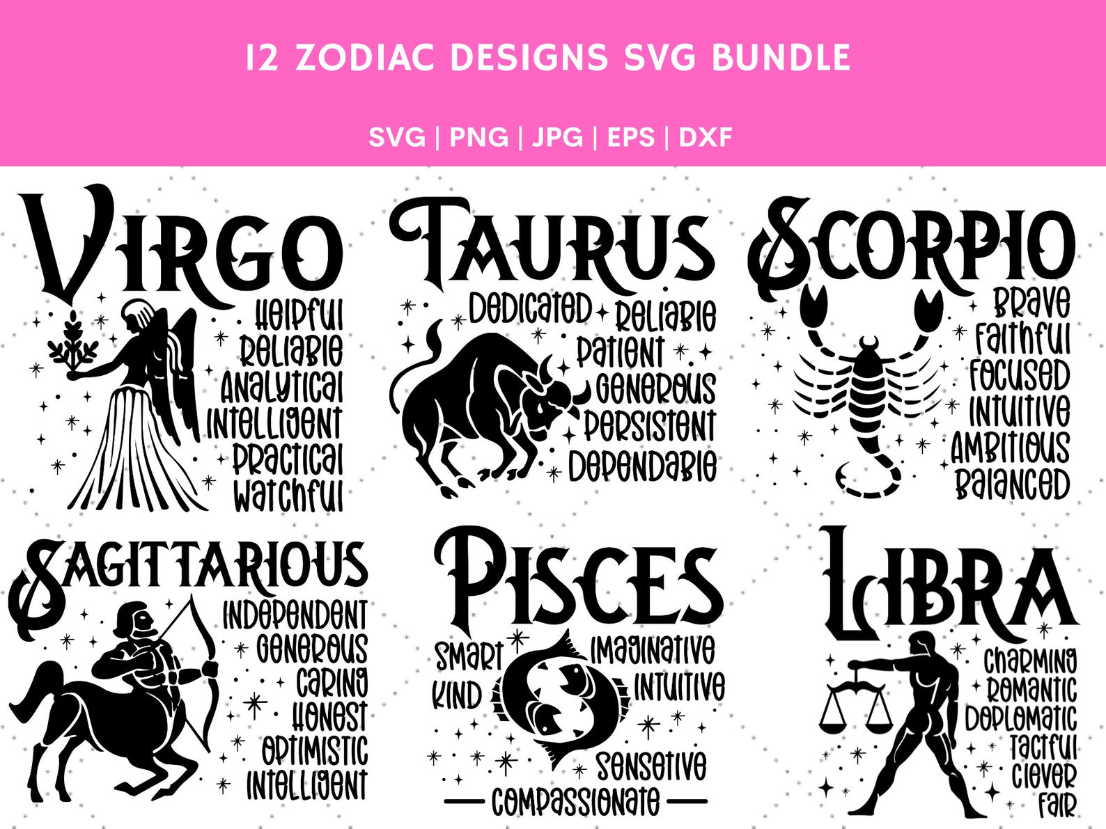 Zodiac Bundle Zodiac Symbols Zodiac Sign Svg Birthday Gift - Etsy