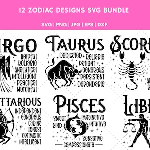 Zodiac Bundle, Zodiac Symbols, Zodiac Sign Svg, Birthday Gift Svg, Horoscope Svg