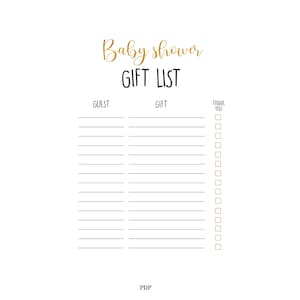 Gift List Printable, Baby Gift List, Baby Shower Gifts, Shower Gift List, Gift Log Book, Template Baby Shower