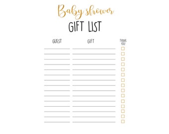 Gift List Printable, Baby Gift List, Baby Shower Gifts, Shower Gift List, Gift Log Book, Template Baby Shower