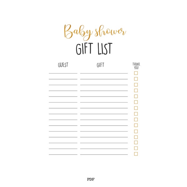 Gift List Printable, Baby Gift List, Baby Shower Gifts, Shower Gift List, Gift Log Book, Template Baby Shower